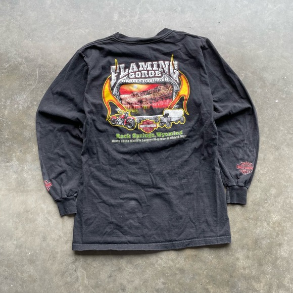 VINTAGE BLACK HARLEY DAVIDSON LONGSLEEVE TEE SHIRT MEDIUM - Picture 1 of 6